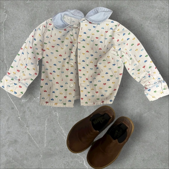 James & Lottie Boys White Polo Shirt - Light Blue Puppy main image 0